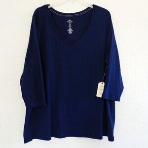 ST. JOHN'S BAY 3/4 Sleeve 2X Essential Tee Navy 100% Cotton NWT